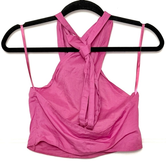 STAUD 70s Cotton Twist Front Open Back Halter Tie Neck Sleeveless Crop Top 0 - Picture 7 of 10